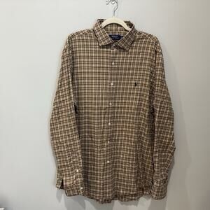 Polo‎ Ralph Lauren Men’s Classic-Fit Plaid Shirts Brown Tan X-Large EUC
